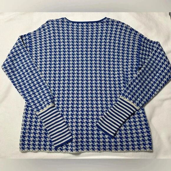 Kier + J 100% Cashmere Sweater | Blue and White Houndsthooth print | Size xl - Picture 10 of 11